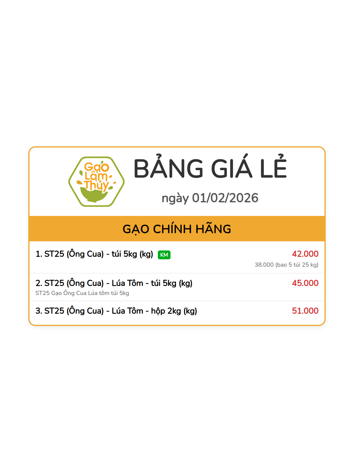bảng giá lẻ - 3