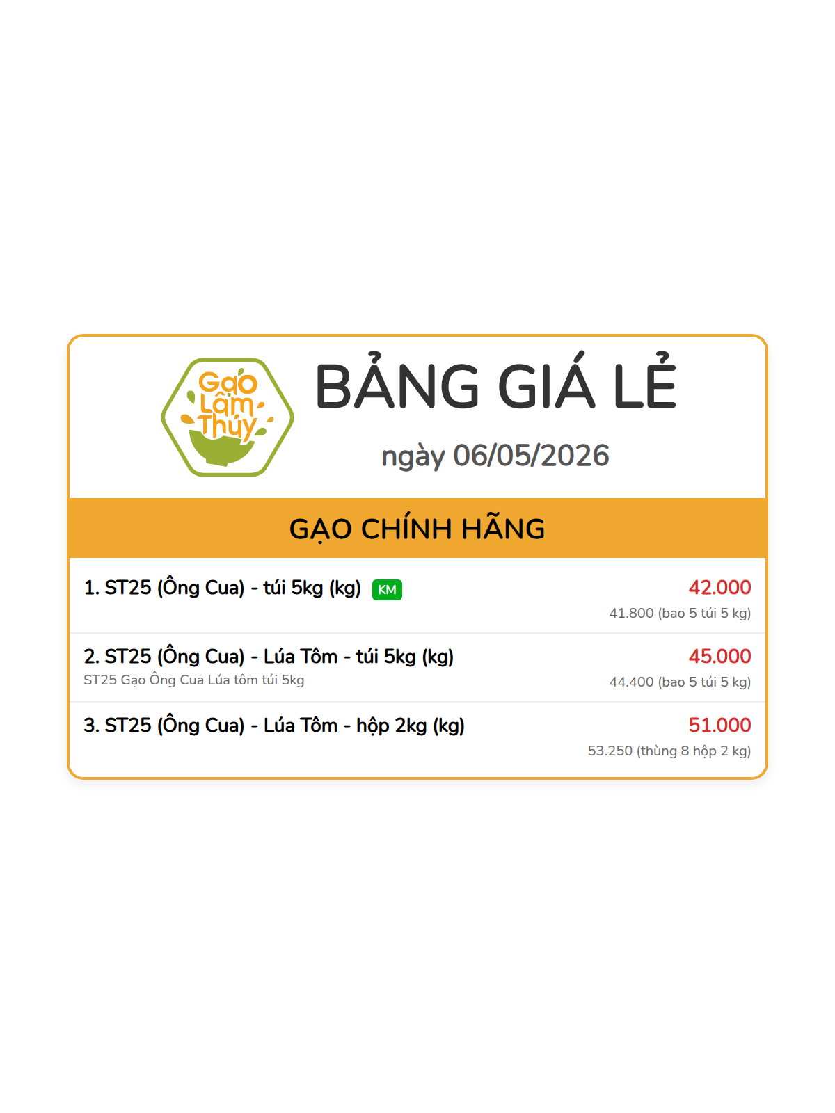 bảng giá lẻ - 3