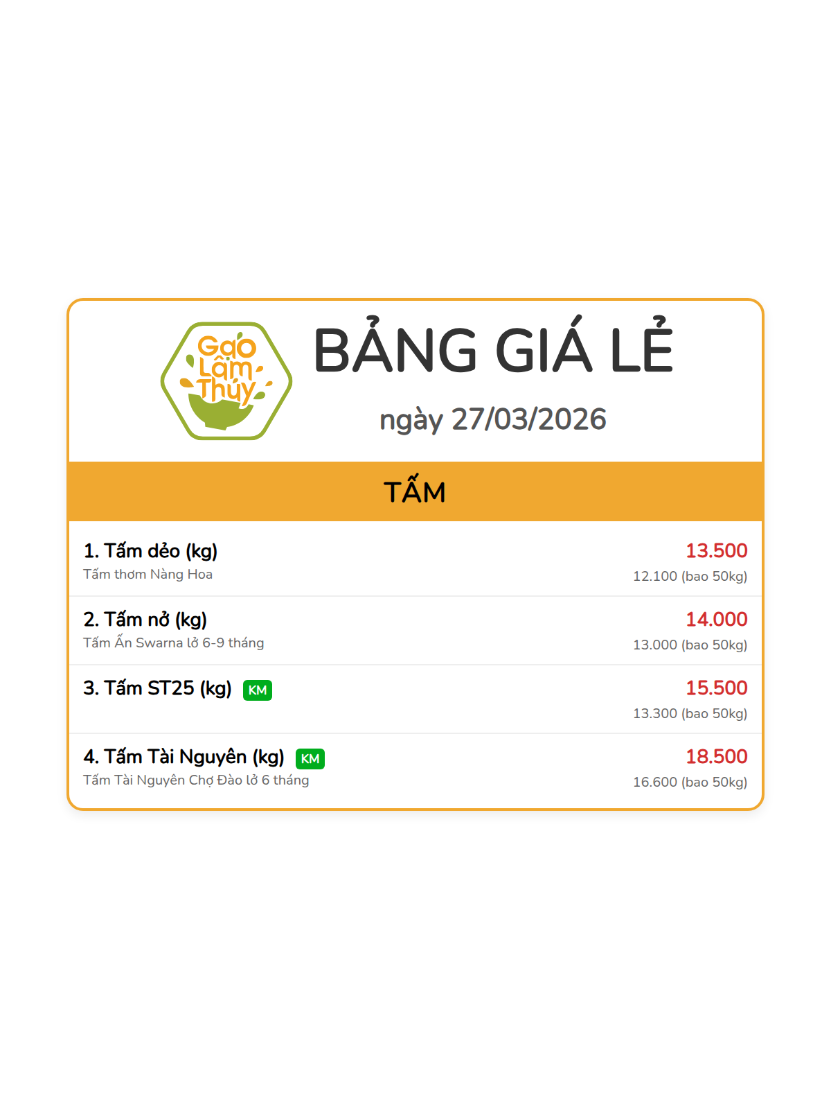 bảng giá lẻ - 4