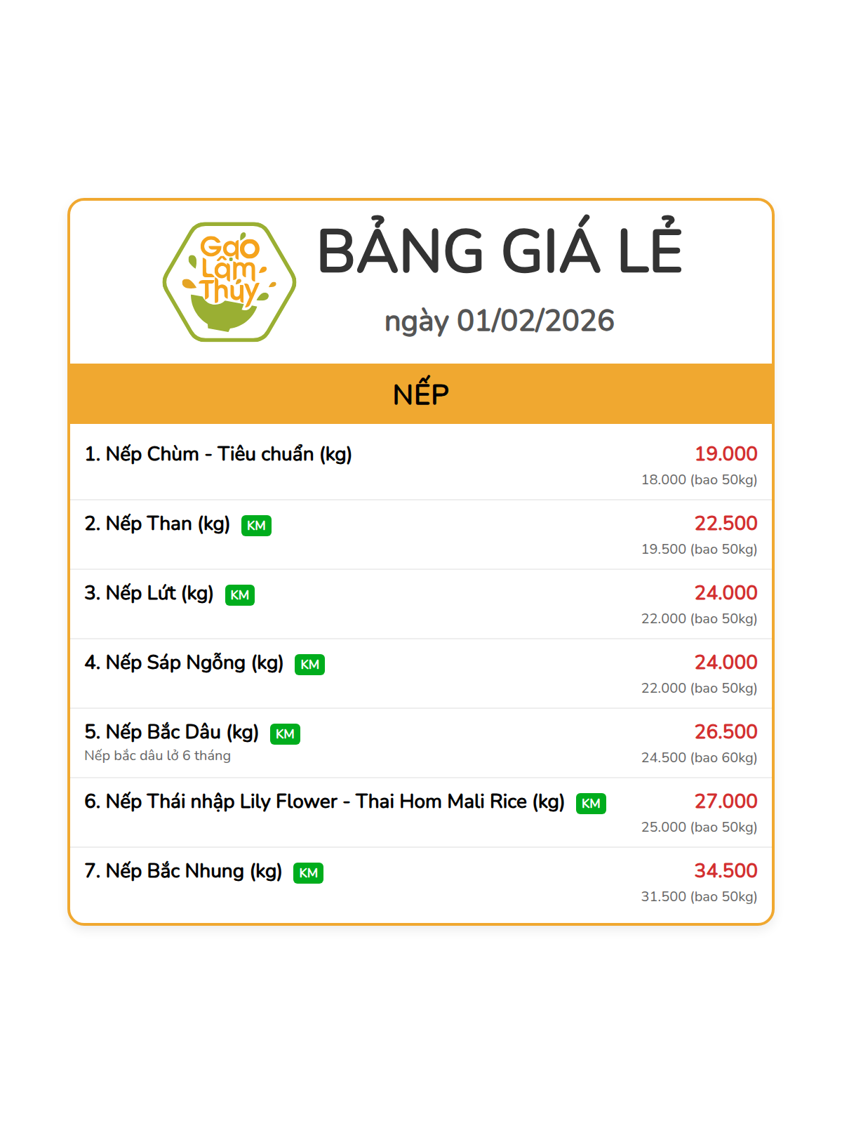 bảng giá lẻ - 5