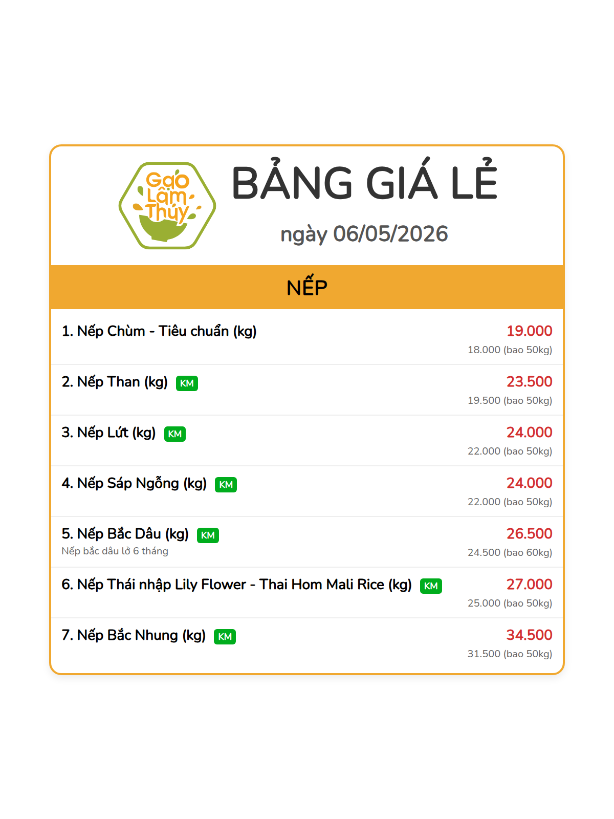 bảng giá lẻ - 5