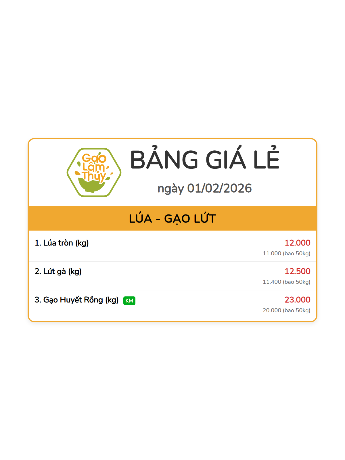 bảng giá lẻ - 6