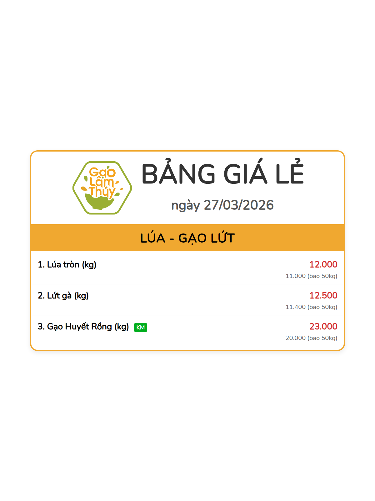 bảng giá lẻ - 6